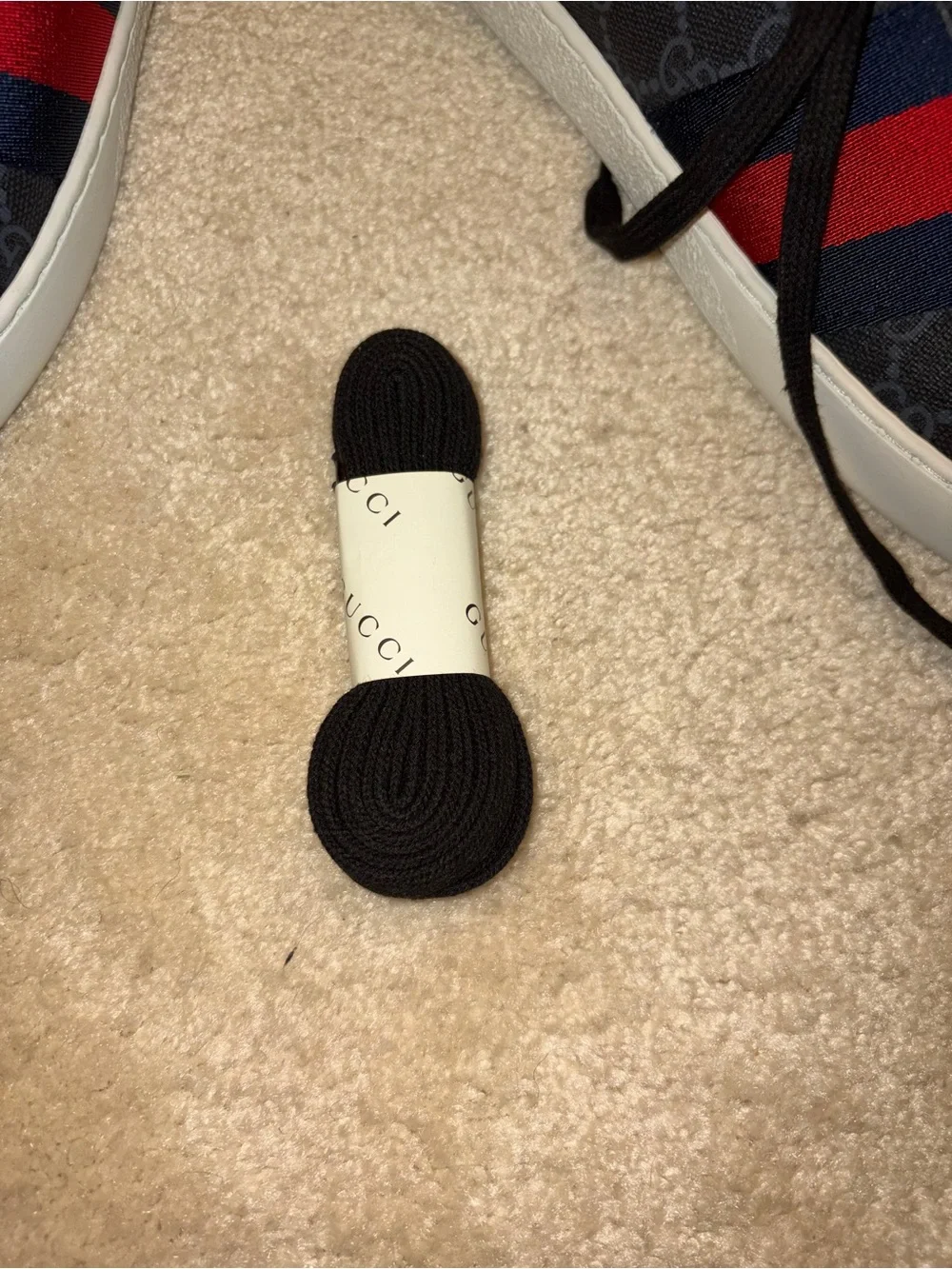 Gucci Black GG Canvas Sneaker with Red & Navy Web Stripe